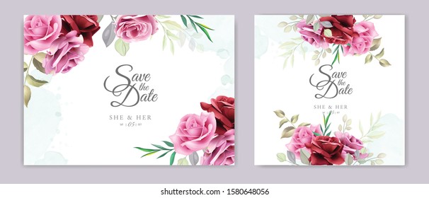 beautiful hand drawn maroon rose wedding invitation card set