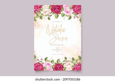 Beautiful Hand Drawn Maroon Rose Wedding Invitation Card Set