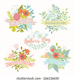 Beautiful Hand Drawn Mother's Day Floral Greeting Set