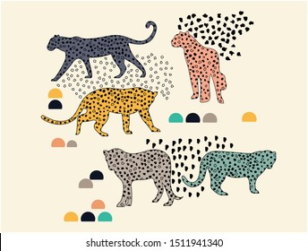 Beautiful hand drawn multi colours leopard