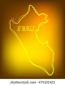 Beautiful hand drawn outline map of Peru, vector illustration