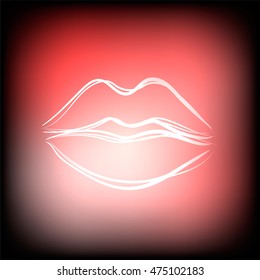 Beautiful hand drawn outline of sexy pink lips, vector illustration