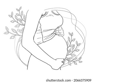 Beautiful Hand Drawn Outline Vector Design of Pregnant Woman Card or banner or wallpaper Abstract. Pregnancy Concept Illustration. Baby Birth and Pregnant Health Care Concept Banner or Poster Template