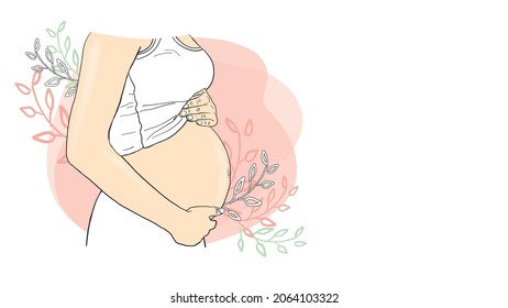 Beautiful Hand Drawn Pastel Vector Design of Pregnant Woman Card or banner or wallpaper Abstract. Pregnancy Concept Illustration. Baby Birth and Pregnant Health Care Concept Banner or Poster Template.