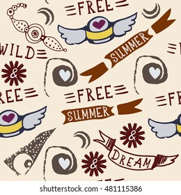 Beautiful hand drawn pattern. Boho and hippie style.  Wild and Free ornament.