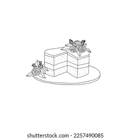 Beautiful hand drawn piece of flower cake logo designs inspiration isolated on white background. Doodle vector illustration.