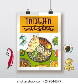 beautiful hand drawn poster indian food top view
