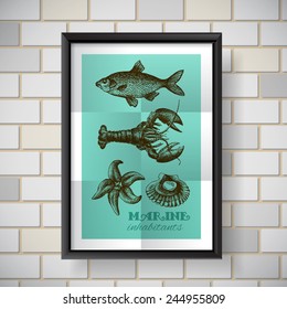 beautiful hand- drawn poster sea food 