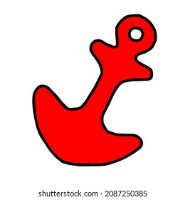 A Beautiful hand drawn red vector illustration of one toy wooden boat anchor isolated on a white background