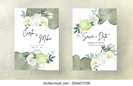 beautiful hand drawn rose and calla lily flower wedding invitation card