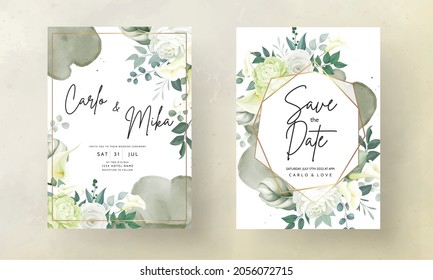 beautiful hand drawn rose and calla lily flower wedding invitation card