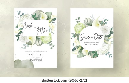 Beautiful Hand Drawn Rose And Calla Lily Flower Wedding Invitation Card