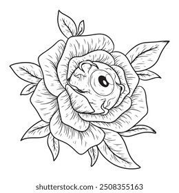 Beautiful hand drawn rose flower with eye Vector illustration design