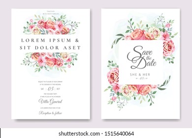 beautiful hand drawn roses wedding invitation card set