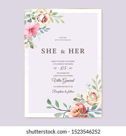 beautiful hand drawn roses wedding invitation card set