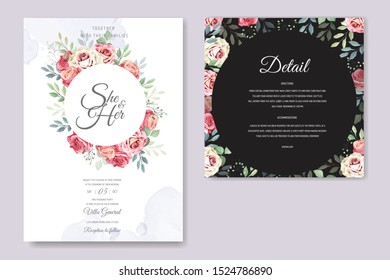 beautiful hand drawn roses wedding invitation card set