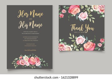 beautiful hand drawn roses wedding invitation card set
