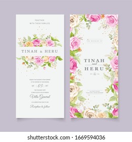 beautiful hand drawn roses wedding invitation card set