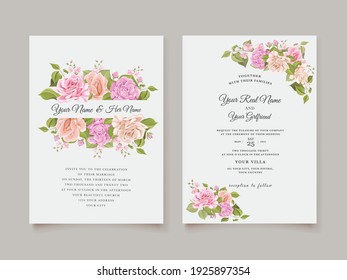 beautiful hand drawn roses wedding invitation card set