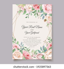 beautiful hand drawn roses wedding invitation card set