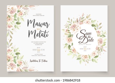 beautiful hand drawn roses wedding invitation card set