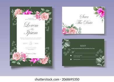 Beautiful hand drawn roses wedding invitation card set