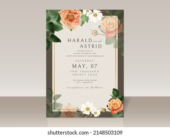 Beautiful hand drawn roses wedding invitation card set