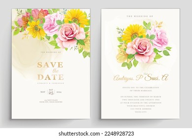 beautiful hand drawn roses wedding invitation card set