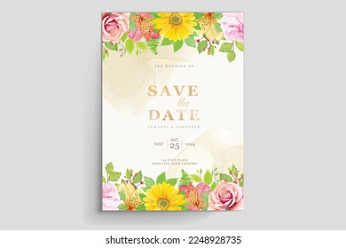 beautiful hand drawn roses wedding invitation card set