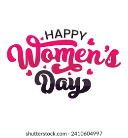 Beautiful hand drawn script lettering Women's day vector illustration. Happy Women's day background with heart shapes. Happy Women's day calligraphy. 8 March greeting card template.