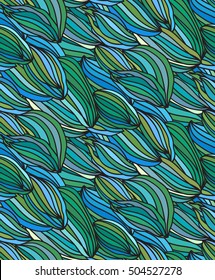 Beautiful hand drawn seamless background with waves and curls.