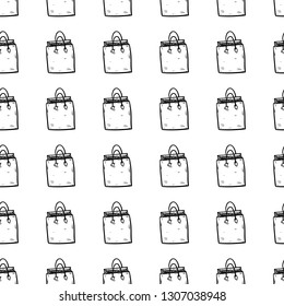 Beautiful hand drawn seamless pattern fashion bag icon. Hand drawn black sketch. Sign / symbol / doodle. Isolated on white background. Flat design. Vector illustration.
