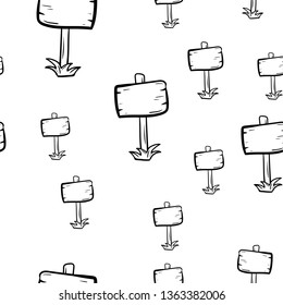 Beautiful hand drawn seamless pattern fashion billboard icon. Hand drawn black sketch. Sign / symbol / doodle. Isolated on white background. Flat design. Vector illustration.