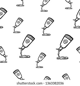 Beautiful hand drawn seamless pattern  fashion squeezed tube icon. Hand drawn black sketch. Sign / symbol / doodle. Isolated on white background. Flat design. Vector illustration.