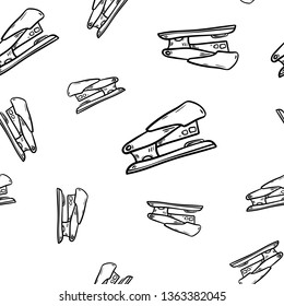 Beautiful hand drawn seamless pattern  fashion stapler icon. Hand drawn black sketch. Sign / symbol / doodle. Isolated on white background. Flat design. Vector illustration.