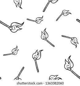 Beautiful hand drawn seamless pattern  fashion burning match icon. Hand drawn black sketch. Sign / symbol / doodle. Isolated on white background. Flat design. Vector illustration.