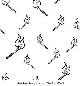 Beautiful hand drawn seamless pattern  fashion burning match icon. Hand drawn black sketch. Sign / symbol / doodle. Isolated on white background. Flat design. Vector illustration.