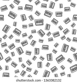 Beautiful hand drawn seamless pattern  fashion piano icon. Hand drawn black sketch. Sign / symbol / doodle. Isolated on white background. Flat design. Vector illustration.