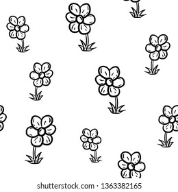 Beautiful hand drawn seamless pattern  fashion flower icon. Hand drawn black sketch. Sign / symbol / doodle. Isolated on white background. Flat design. Vector illustration.