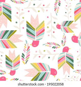 Beautiful hand drawn seamless pattern with birds and flowers made in vector. Texture can be used for web site background, on banners, invitations and on your other designs. 