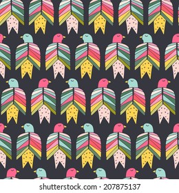 Beautiful hand drawn seamless pattern with birds and flowers made in vector. Texture can be used for web site background, on banners, invitations and on your other designs. 