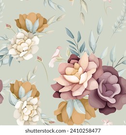 beautiful hand drawn seamless pattern flower and leaves