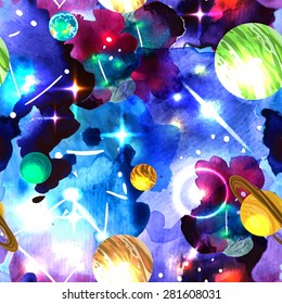Beautiful hand drawn seamless pattern watercolor space for your design
