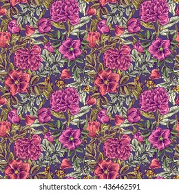 Beautiful hand drawn seamless pattern boho flowers. Flowers for boho-style  wedding invitations. Decorative floral illustration with flowers of rose.