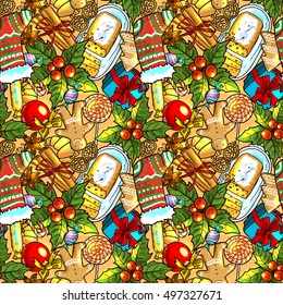 Beautiful hand drawn seamless pattern christmas sweets top view
