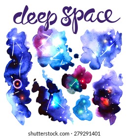 Beautiful hand drawn set pice of watercolor space for your design