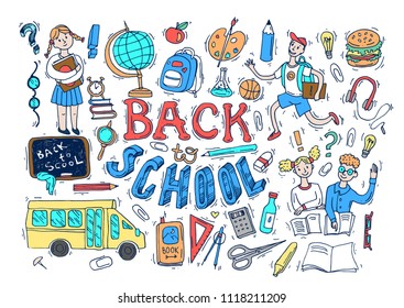 Beautiful hand drawn set of vector illustration back to school. Doodle style.