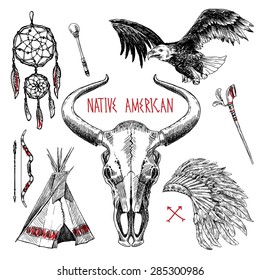 Beautiful hand drawn sketch illustration native american