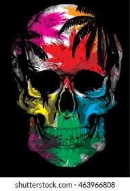 Beautiful hand drawn sketch illustration the skull on the watercolor background