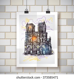 Beautiful hand drawn sketch vector illustration Notre Dame de Paris